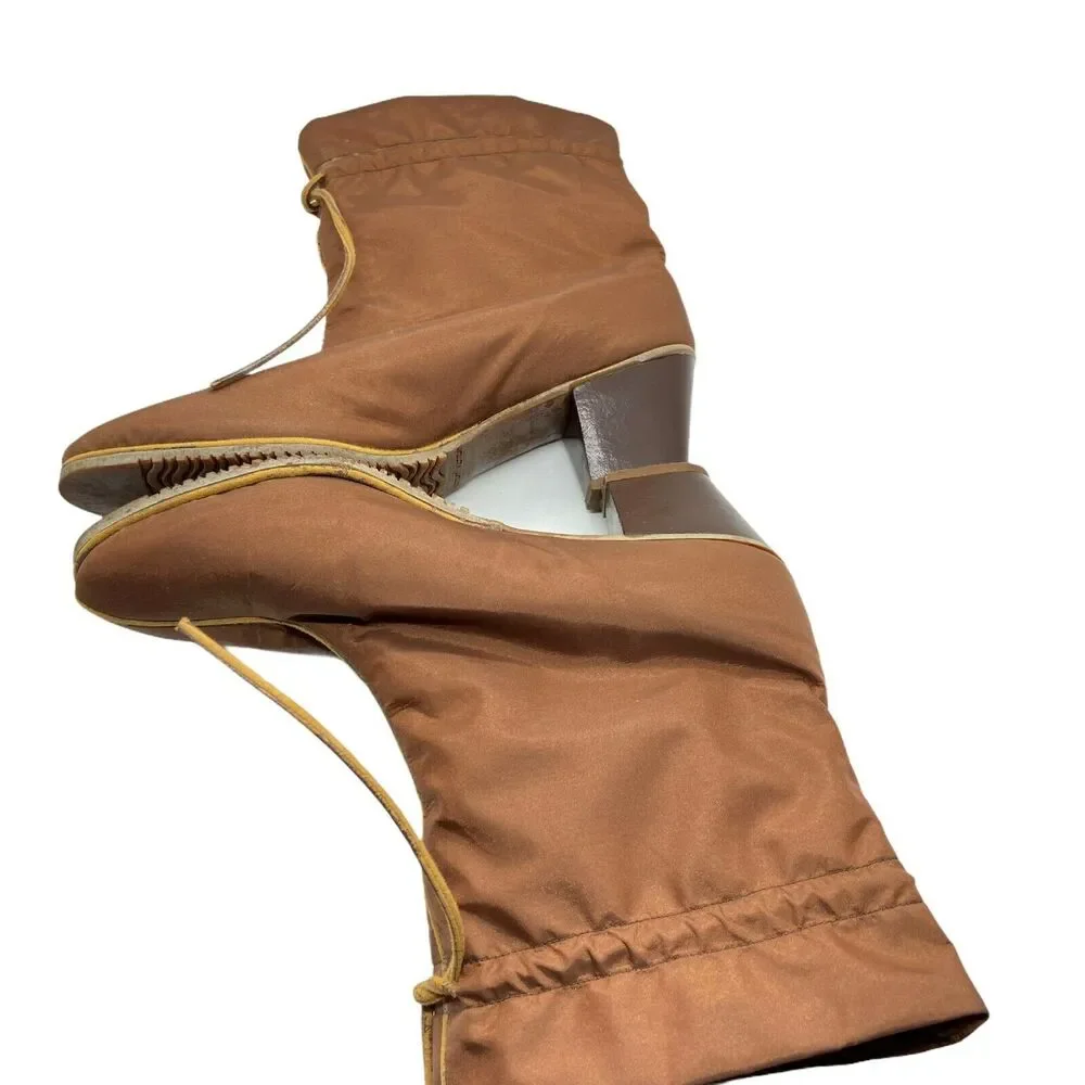 Rain Boots Vintage Golo Women's Brown Nylon Round Toe Block Heel size 6 N NWOB